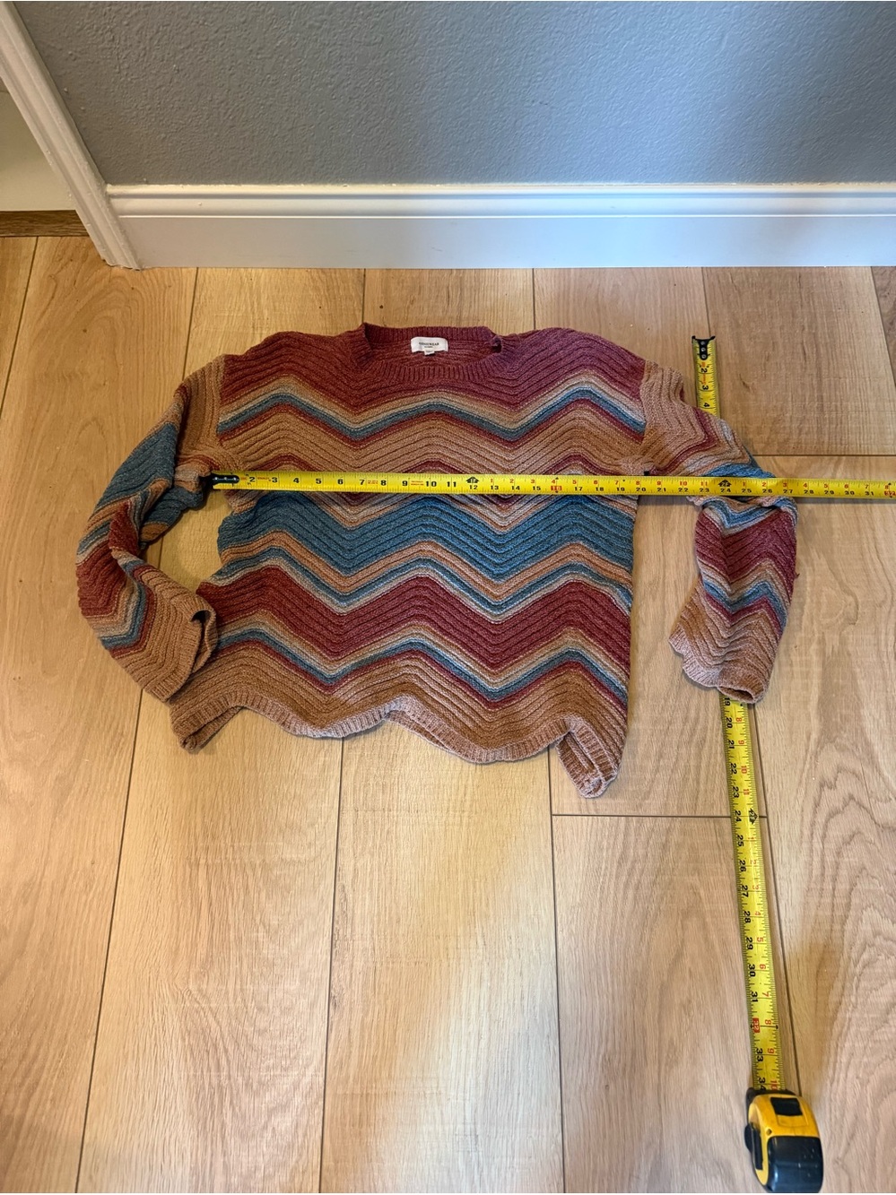 🩵🤎ANNIEWEAR Chevron Ribbed Knit Sweater | Rust Blue Multi Stripe | Medium - Picture 5 of 5